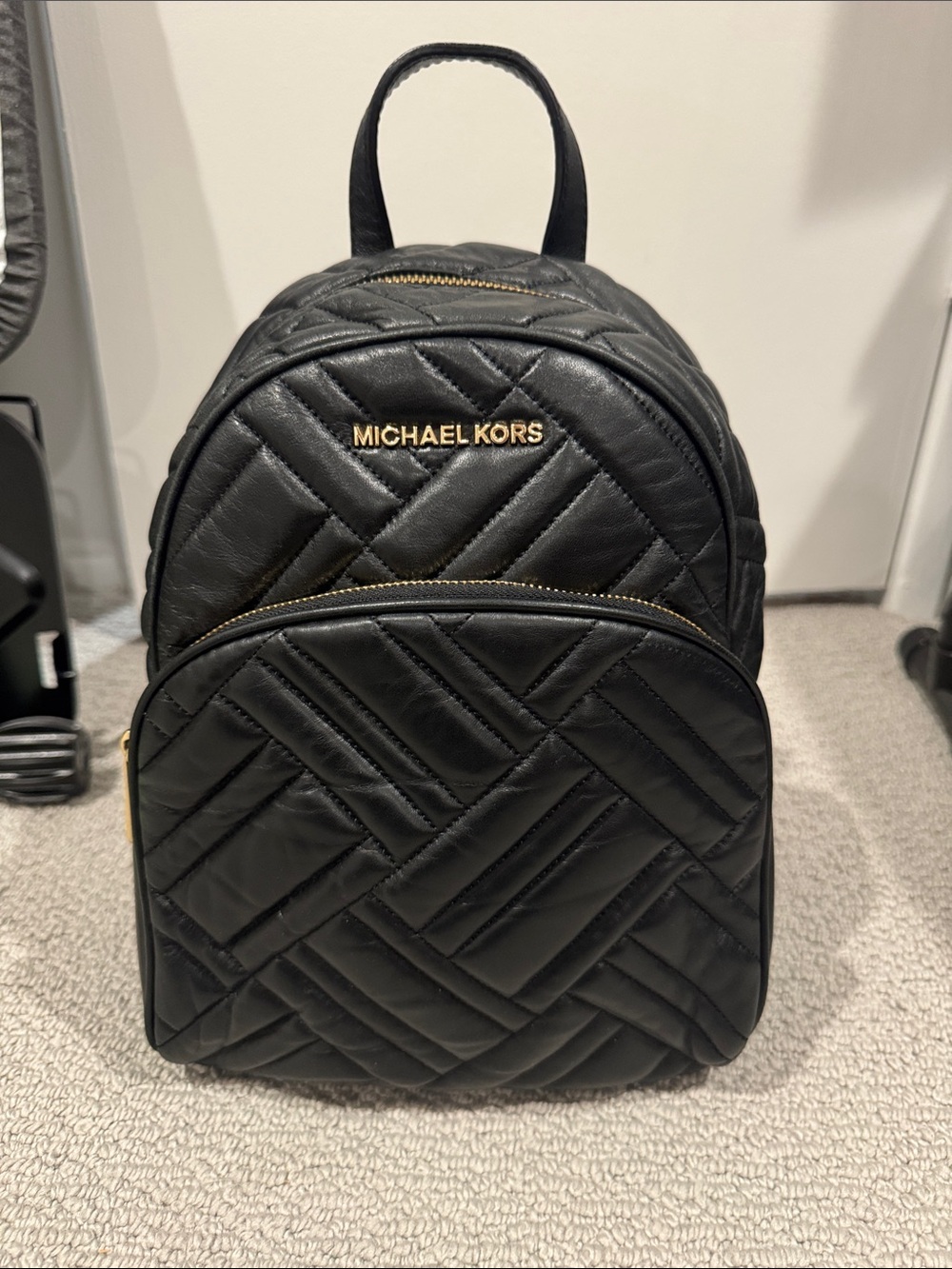 Michael Kors Abbey Black Quilted Leather Backpack with Gold Hardware like New